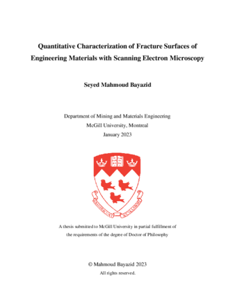 Quantitative characterization of fracture surfaces of engineering materials with scanning electron microscopy thumbnail