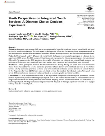 Youth Perspectives on Integrated Youth Services: A Discrete Choice Conjoint Experiment thumbnail