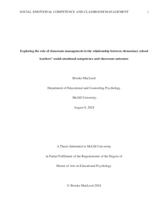 Exploring the role of classroom management in the relationship between elementary school teachers’ social-emotional competence and classroom outcomes thumbnail