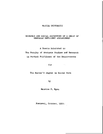 Economic and social adjustment of a group of mentally deficient adolescents. thumbnail