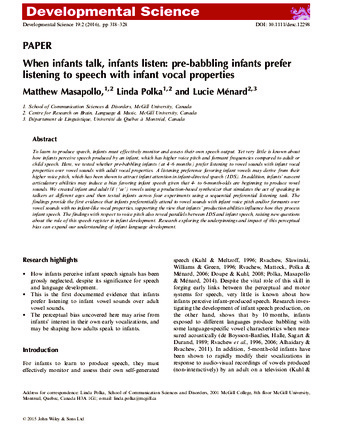 When infants talk, infants listen: Pre-babbling infants prefer listening to speech with infant vocal propertie thumbnail