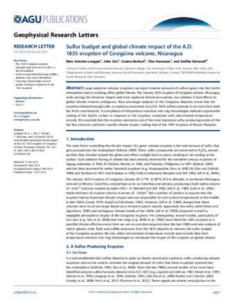 Sulfur budget and global climate impact of the AD 1835 eruption of Cosigüina volcano, Nicaragua thumbnail