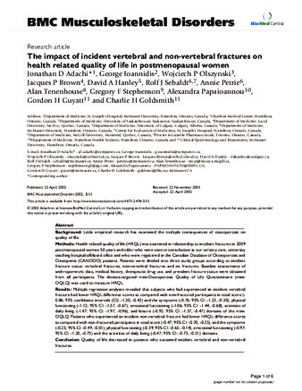 The impact of incident vertebral and non-vertebral fractures on health related quality of life in postmenopausal women thumbnail