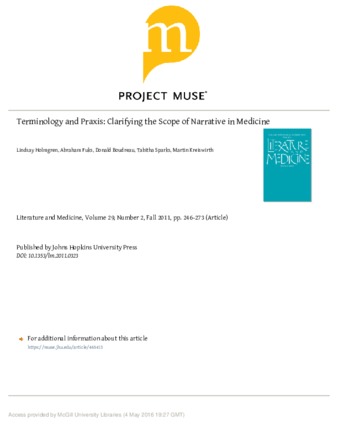 Terminology and Praxis: Clarifying the Scope of ‘Narrative’ in Medicine thumbnail
