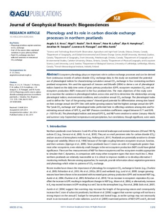 Phenology and its role in carbon dioxide exchange processes in northern peatlands thumbnail