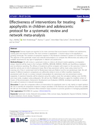 Effectiveness of interventions for treating apophysitis in children and adolescents: protocol for a systematic review and network meta-analysis thumbnail