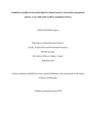Institutions in public-private partnerships for natural resources conservation, management and use: A case study of the northern rangelands of Kenya thumbnail