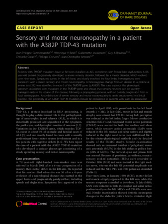 Sensory and motor neuronopathy in a patient with the A382P TDP-43 mutation thumbnail