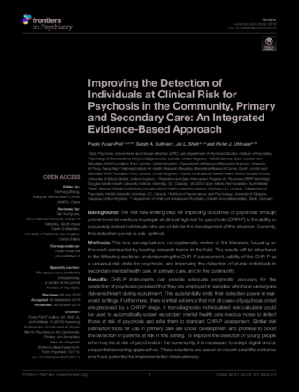 Improving the Detection of Individuals at Clinical Risk for Psychosis in the Community, Primary and Secondary Care: An Integrated Evidence-Based Approach thumbnail