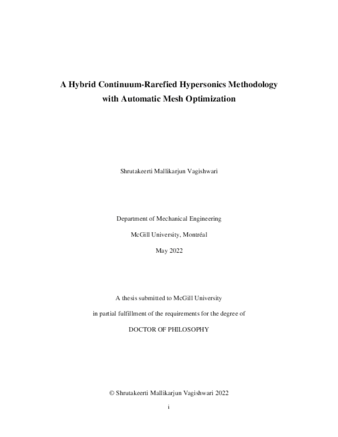 A hybrid continuum-rarefied hypersonics methodology with automatic mesh optimization thumbnail