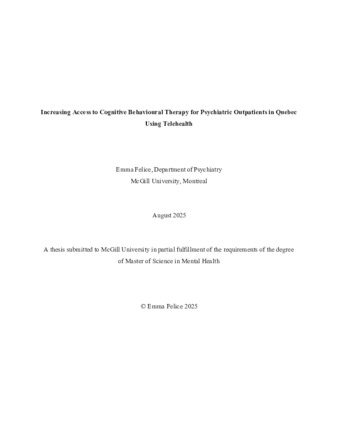 Increasing access to cognitive behavioural therapy for psychiatric outpatients in Quebec using telehealth thumbnail