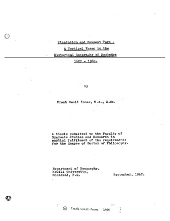 Plantation and peasant farm : a vertical theme in the historical geography of Barbados, 1627-1960 thumbnail