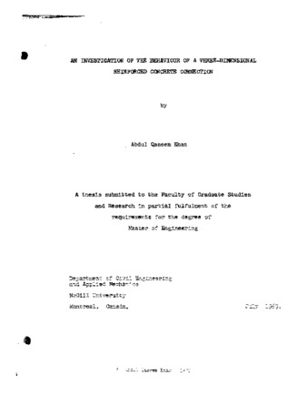 An investigation of the behaviour of a three-dimensional reinforced concrete connection. thumbnail