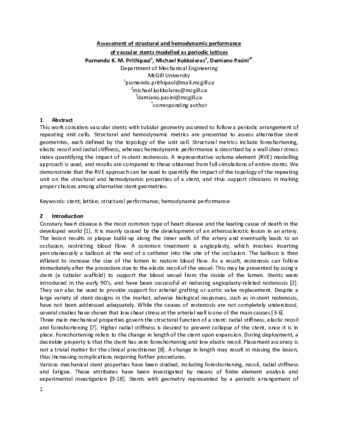 Assessment of structural and hemodynamic performance of vascular stents modelled as periodic lattices thumbnail