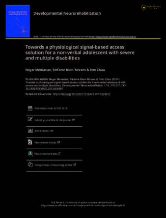 Towards a physiological signal-based access solution for a non-verbal adolescent with severe and multiple disabilities thumbnail