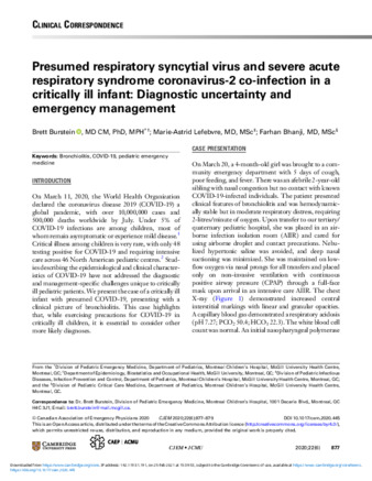 Presumed respiratory syncytial virus and severe acute respiratory syndrome coronavirus-2 co-infection in a critically ill infant: Diagnostic uncertainty and emergency management thumbnail