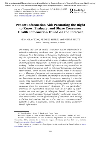 Patient Information Aid: Promoting the Right to Know, Evaluate, and Share Consumer Health Information Found on the Internet thumbnail