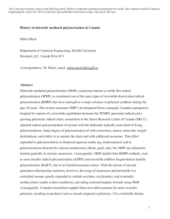 History of nitroxide mediated polymerization in Canada thumbnail