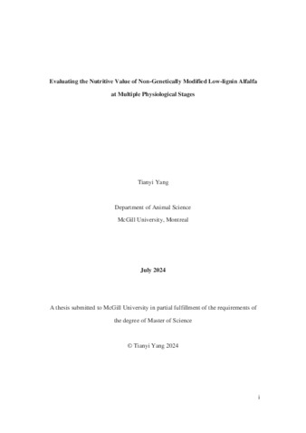 Evaluating the Nutritive Value of Non-Genetically Modified Low-lignin Alfalfa at Multiple Physiological Stages thumbnail