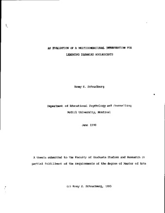 An evaluation of a multidimensional intervention for learning disabled adolescents / thumbnail