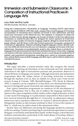 Immersion and Submersion Classrooms: A Comparison of Instructional Practices in Language Arts thumbnail