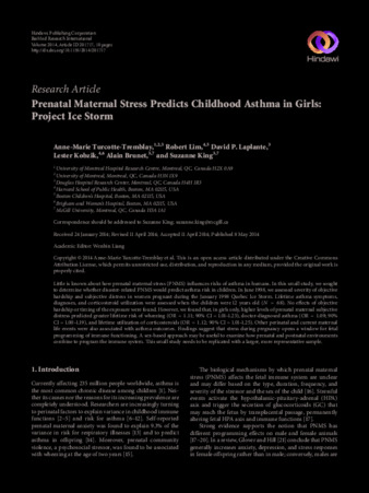 Prenatal Maternal Stress Predicts Childhood Asthma in Girls: Project Ice Storm thumbnail