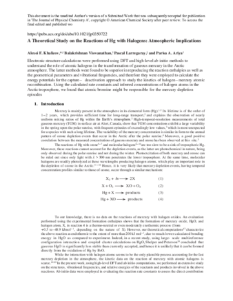  A Theoretical Study on the Reactions of Hg with Halogens:  Atmospheric Implications thumbnail