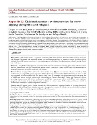 Child maltreatment: evidence review for newly arriving immigrants and refugees thumbnail