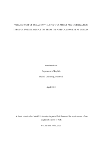 “Feeling part of the action”: A study of affect and mobilization through tweets and poetry from the Anti-CAA Movement in India thumbnail