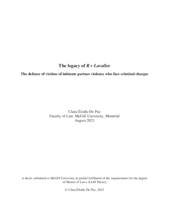 The legacy of R v Lavallee: The defence of victims of intimate partner violence who face criminal charges thumbnail