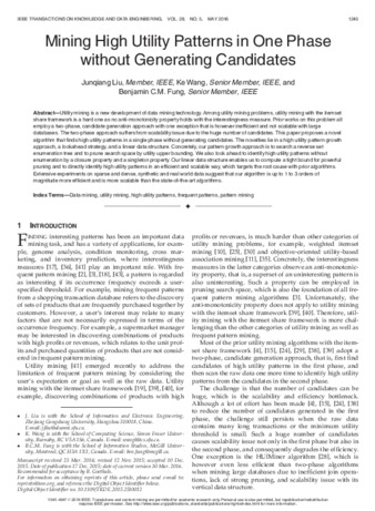 Mining High Utility Patterns in One Phase without Generating Candidates thumbnail