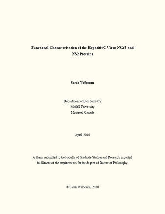 Functional characterisation of the hepatitis C virus NS2/3 and NS2 proteins thumbnail