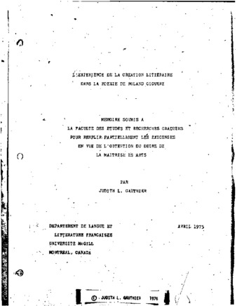 L'expérience de la création littéraire dans la poésie de Roland Giguère thumbnail