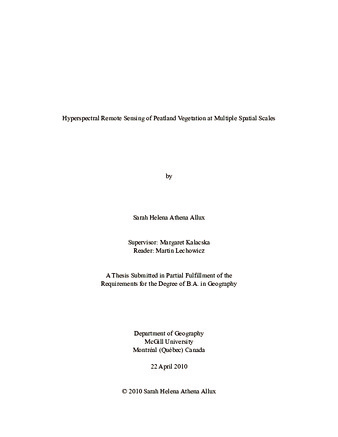 Hyperspectral Remote Sensing of Peatland Vegetation at Multiple Spatial Scales thumbnail
