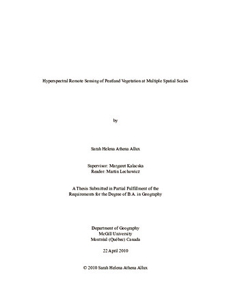 Hyperspectral Remote Sensing of Peatland Vegetation at Multiple Spatial Scales thumbnail