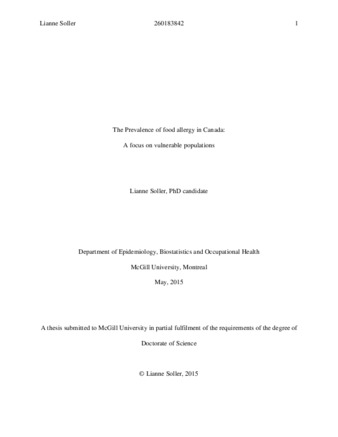The prevalence of food allergy in Canada: a focus on vulnerable populations thumbnail