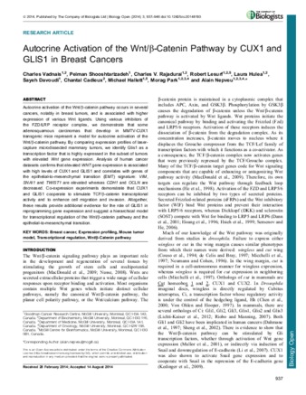 Autocrine Activation of the Wnt/b-Catenin Pathway by CUX1 andGLIS1 in Breast Cancers thumbnail