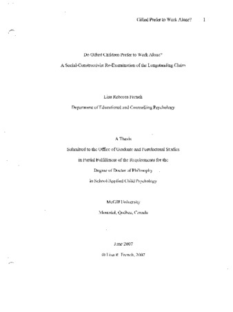 Do gifted children prefer to work alone? : a social-constructivist re-examination of the longstanding claim thumbnail