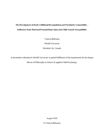 The development of early childhood dysregulation and psychiatric comorbidity Influences from maternal prenatal depression and child genetic susceptibility thumbnail