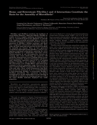 Homo- and Heterotypic Fibrillin-1 and -2 Interactions Constitute the Basis for the Assembly of Microfibrils thumbnail