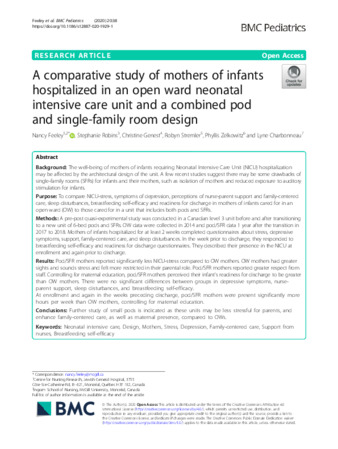 A comparative study of mothers of infants hospitalized in an open ward neonatal intensive care unit and a combined pod and single-family room design thumbnail