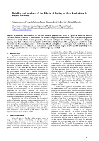 Modelling and Analysis of the Effects of Cutting of Core Laminations in Electric Machines thumbnail