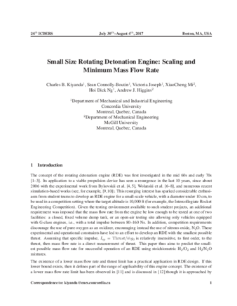 Small Size Rotating Detonation Engine: Scaling and Minimum Mass Flow Rate thumbnail