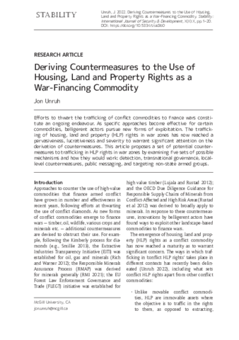  Deriving Countermeasures to the Use of Housing, Land and Property Rights as a War-Financing Commodity. thumbnail