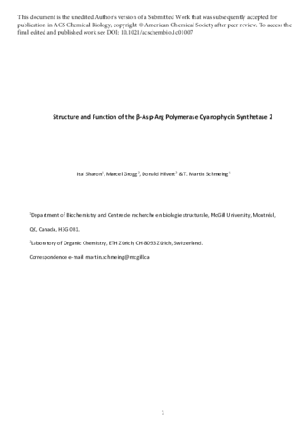 Structure and Function of the β-Asp-Arg Polymerase Cyanophycin Synthetase 2 thumbnail