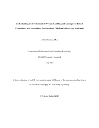 Understanding the development of problem gambling and gaming: the role of externalizing and Internalizing problems from childhood to emerging adulthood thumbnail