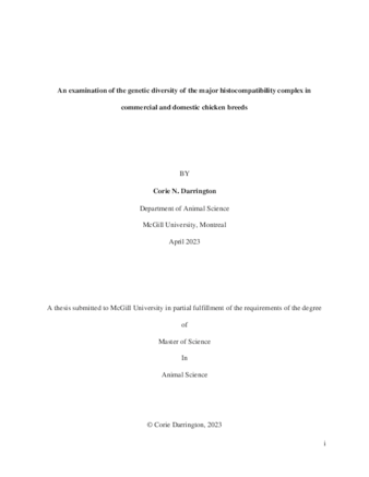 An examination of the genetic diversity of the major histocompatibility complex in commercial and domestic chicken breeds thumbnail