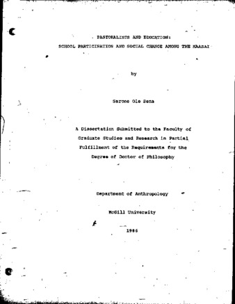 Pastoralists and education : school participation and social change among the Maasai thumbnail