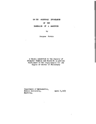 On the algebraic invariance of the dimension of a manifold. thumbnail