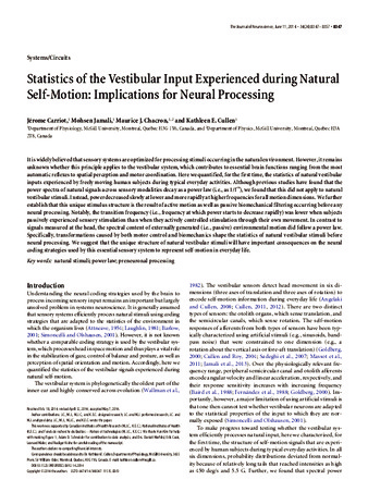 Statistics of the vestibular input experienced during natural self-motion: implications for neural processing thumbnail